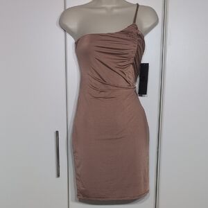 Mono B One-Shoulder Tan Dress